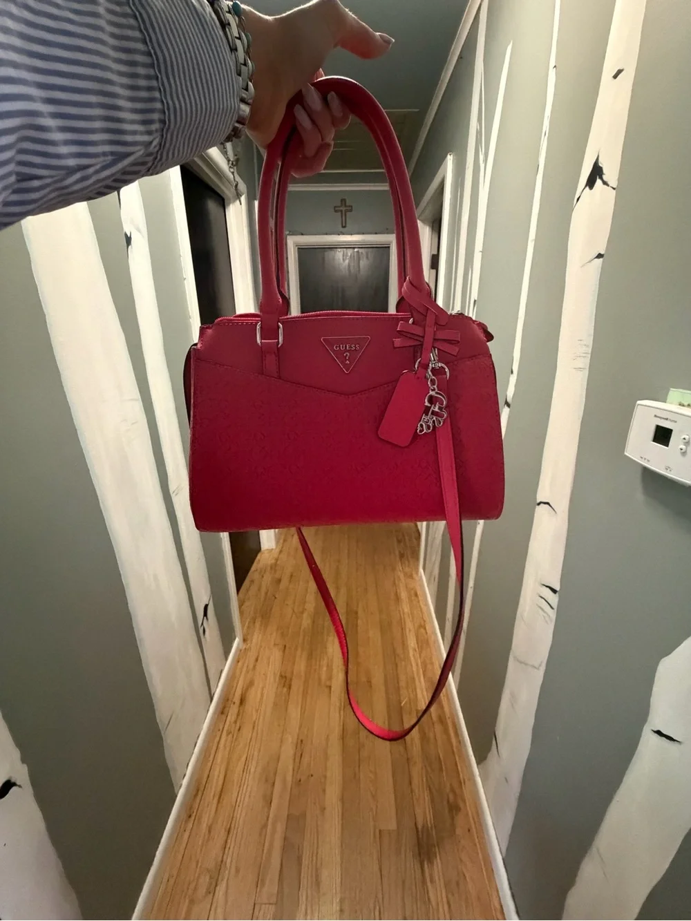 GUESS Coral Red Signature Satchel Bag